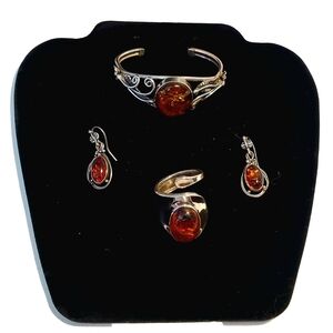 Vintage Amber and Silver Bracelet Set